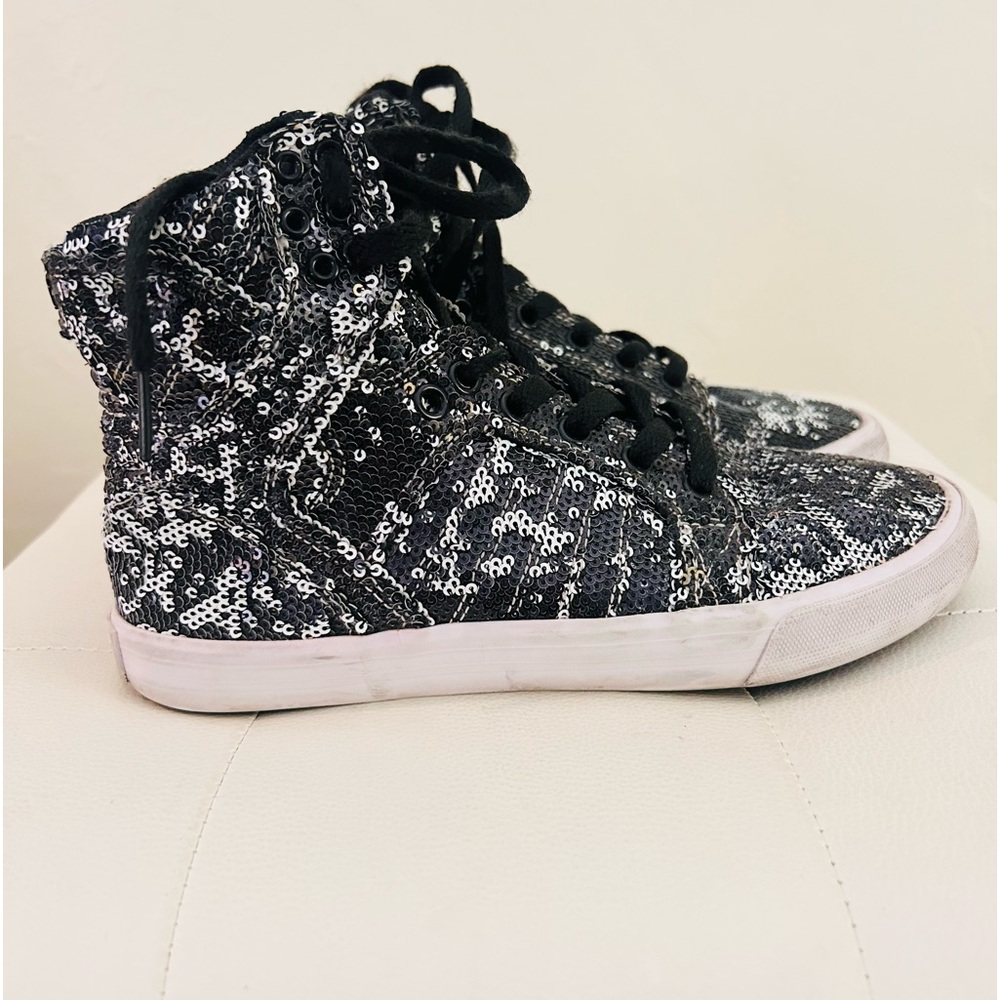 Supra Black & Silver Fully Sequined High Top  Skytop Sneakerss Size 7 - Picture 6 of 10